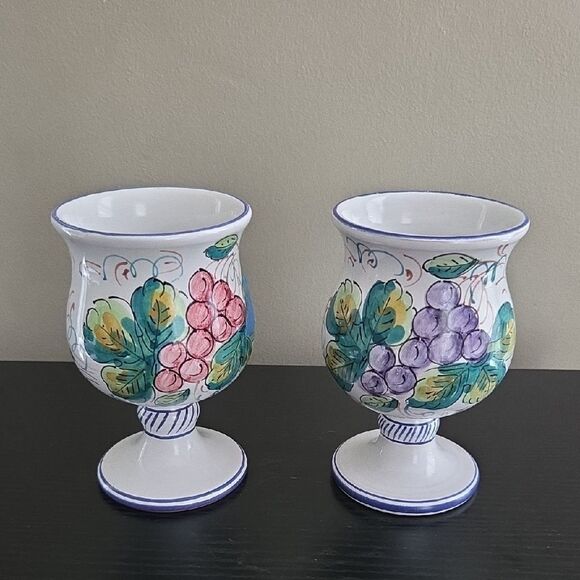 Hand-Painted Ceramic Goblets with Floral Design